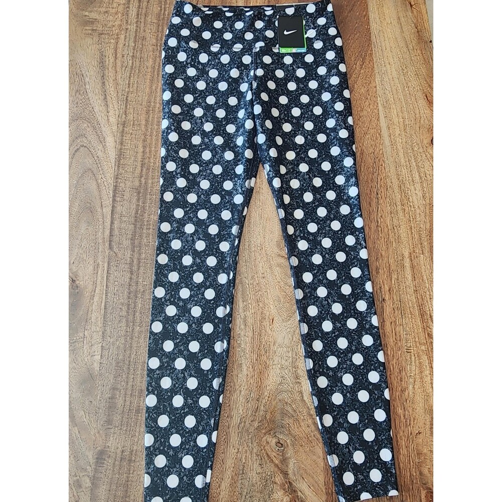Nike Legend Tight Fit Leggings Womens Small Black Polka Dot Dri-FIT 749586-065